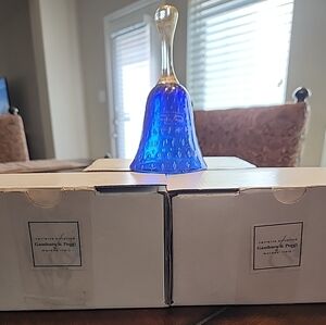 Trio of Murano Glass Bells – Gambaro & Poggi – Cobalt Blue & 24K Gold Aventurine